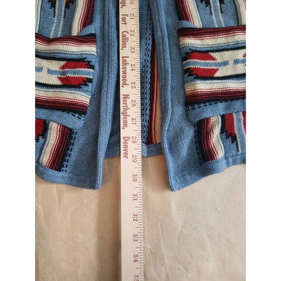 Chaps Sweater Vest Small Blue Long Tunic Southwest Blue Aztec Boho Cowgirl - Picture 2 of 6